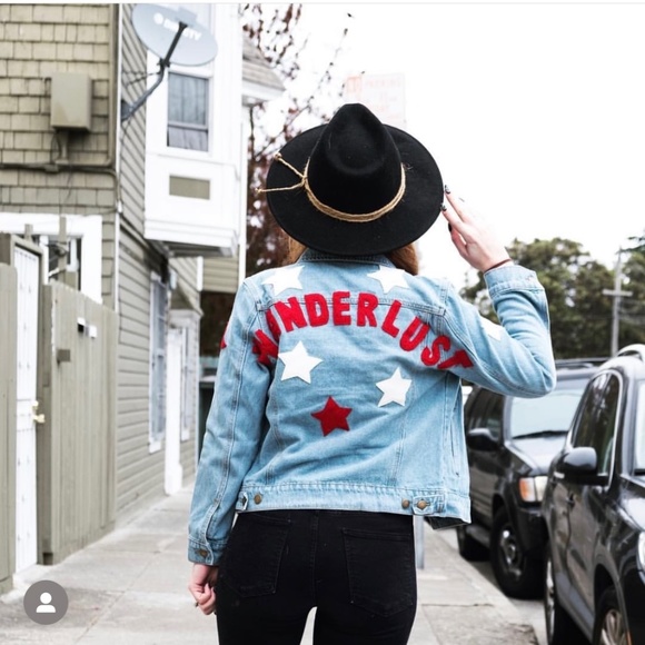 HIGH HEELS SUICIDE WANDERLUST Star Patch Embellished DENIM jean JACKET Sz S - Picture 11 of 16